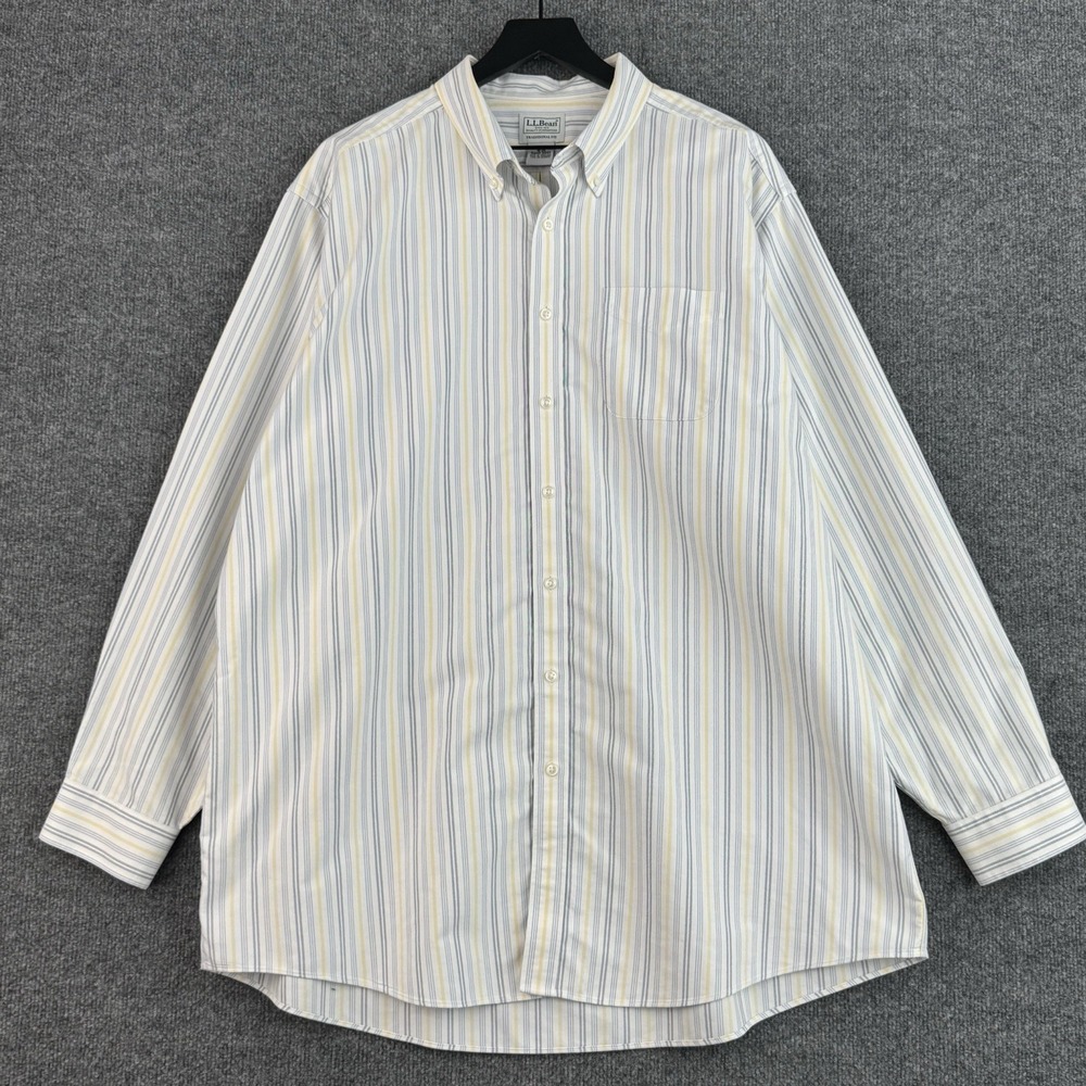 LL Bean Button Down Dress Shirt Mens 18-36 White Cotton Casual Long Sleeve